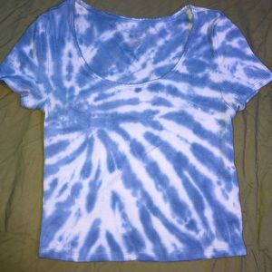 Blue Tie-Dye American Eagle Cropped T-Shirt